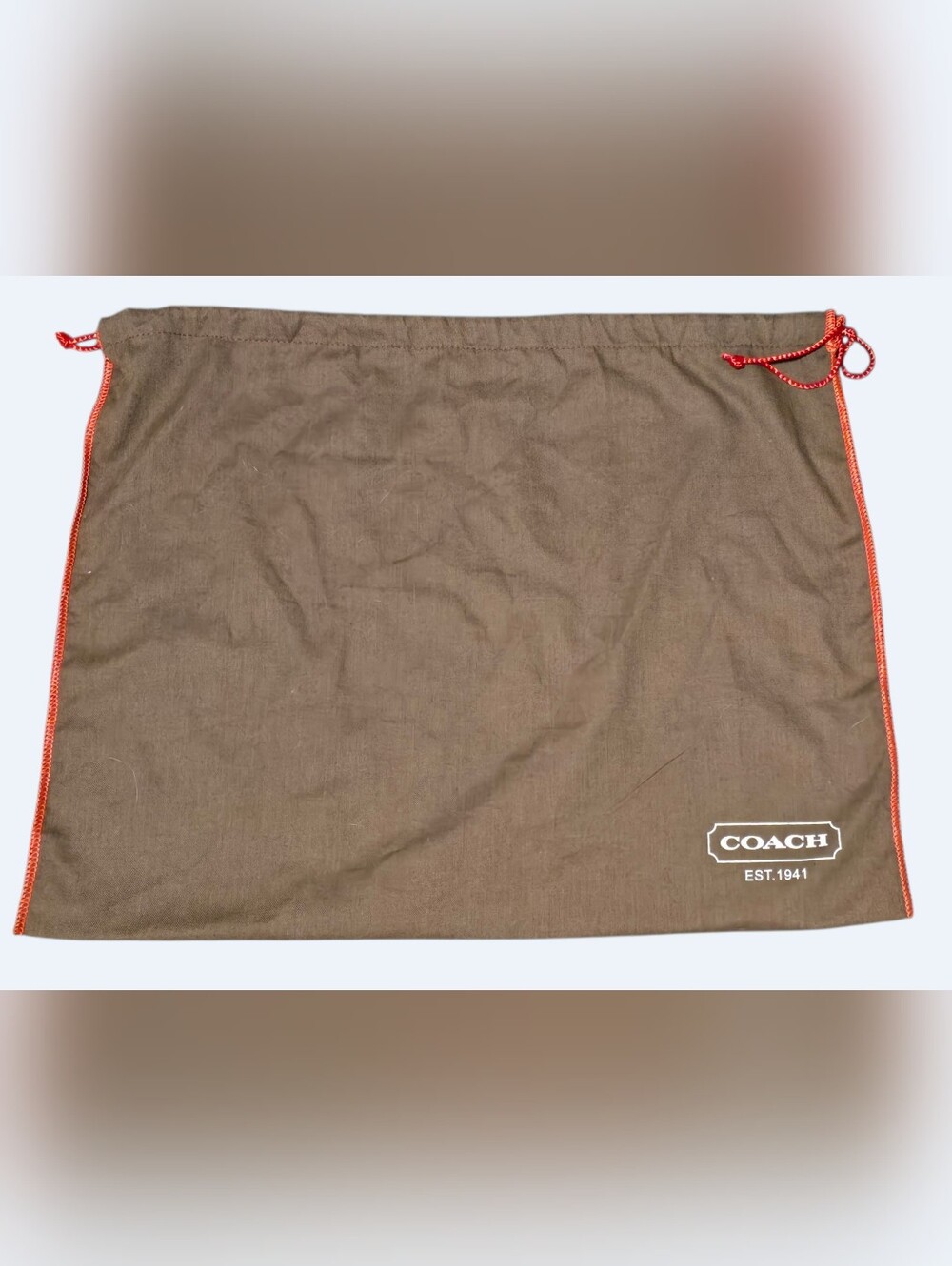 Coach Vintage Y2K Brown Cotton Red Drawstring Dust Bag 19x16 Red Trim Like New